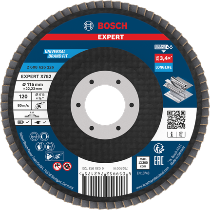 Lamelový kotouč Bosch EXPERT X782 115 mm G120 pro broušení kovů.